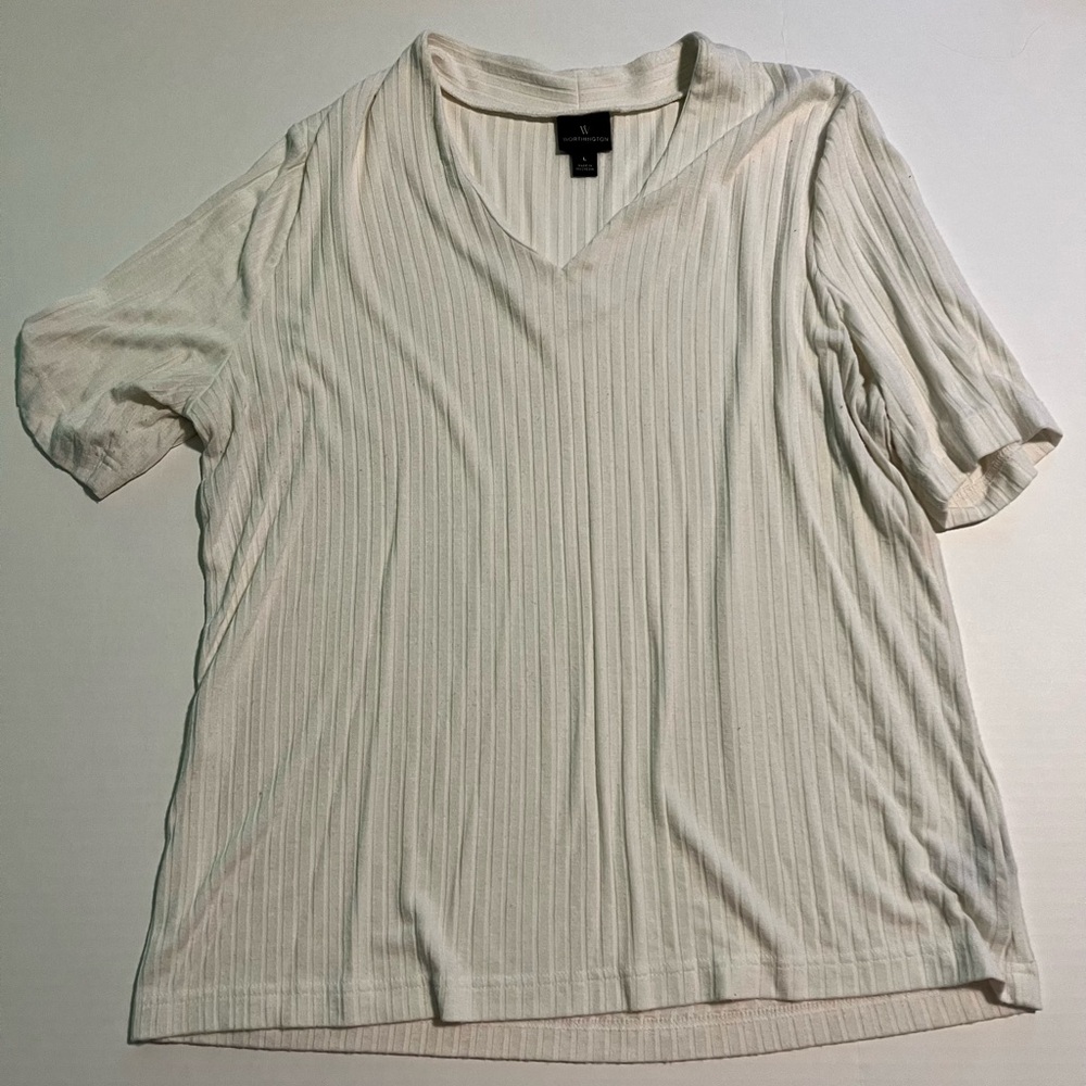 White V-Neck Ribbed T-Shirt